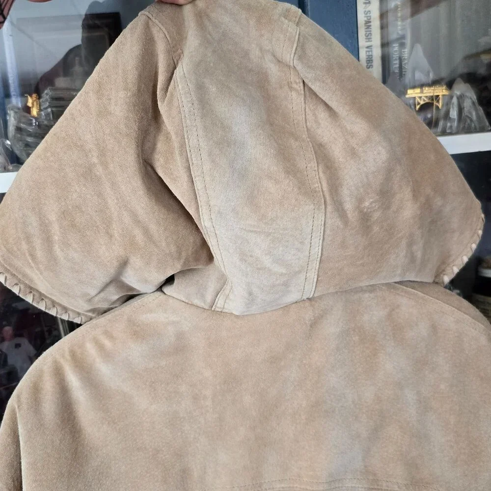 VTG Weathervane Women Suede Leather Coat Med Hood Fleece Lining Western Cowgirl - Picture 8 of 12